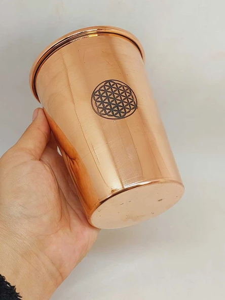 Otantik El Yapımı Yaşam Çiçeği Desenli Bakır Bardak (55540) - 3