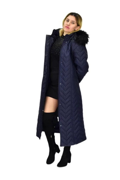 Kadın Kapitone Kapüşonlu Uzun Mont BGL-ST04060 - Resim 5