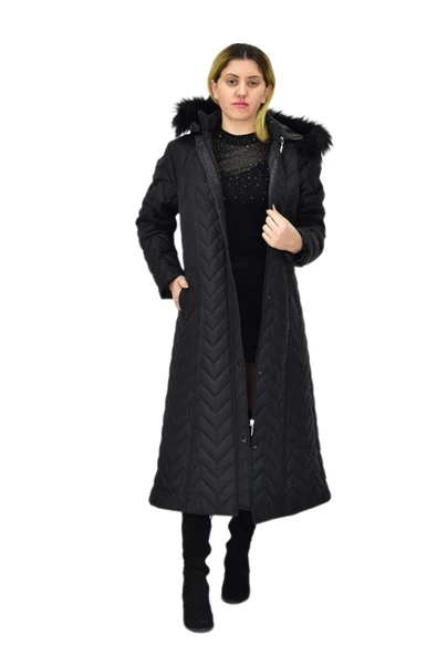 Kadın Kapitone Kapüşonlu Uzun Mont BGL-ST04060 - Resim 4