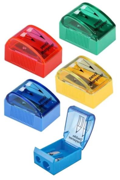 Kalemtıraş Çift Bıçaklı Hazneli 4 Lü 1 Paket İki Bçaklı Kalemtraş Jumbo Kurşun Kalem Kalem Açaçagı Plastik Kapaklı - 3