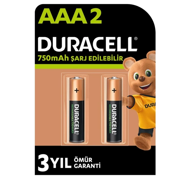 Duracell 750mAh AAA Şarj Edilebilir İnce Kalem Pil 2Li Şarjlı Pil