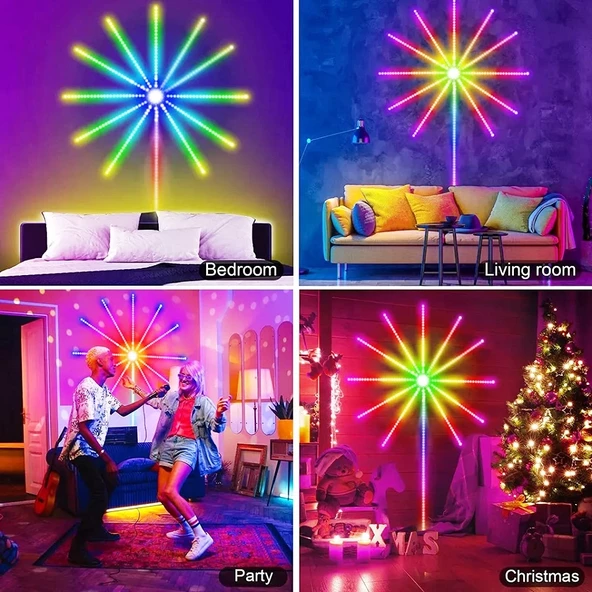 VIP KALİTE HAVAİ FİŞEK NOEL IŞIĞI APP SMART CONTROL IC LED RGB FIREWORKS LIGHT FULL+FULL RENKLİ LED - Resim 4