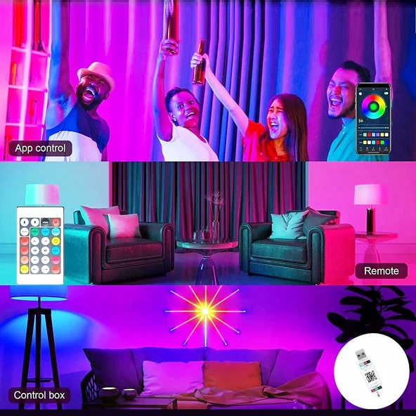 VIP KALİTE HAVAİ FİŞEK NOEL IŞIĞI APP SMART CONTROL IC LED RGB FIREWORKS LIGHT FULL+FULL RENKLİ LED - Resim 6