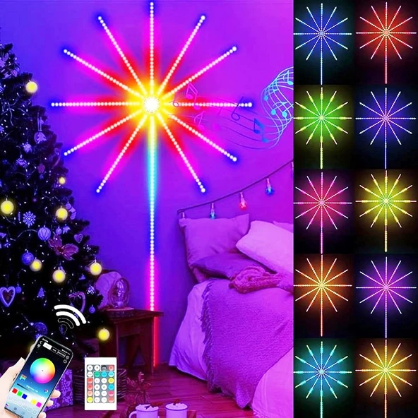 VIP KALİTE HAVAİ FİŞEK NOEL IŞIĞI APP SMART CONTROL IC LED RGB FIREWORKS LIGHT FULL+FULL RENKLİ LED - Resim 3