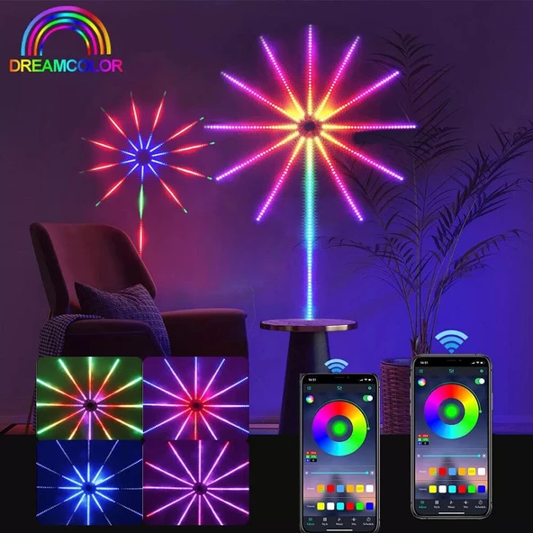 VIP KALİTE HAVAİ FİŞEK NOEL IŞIĞI APP SMART CONTROL IC LED RGB FIREWORKS LIGHT FULL+FULL RENKLİ LED - Resim 5