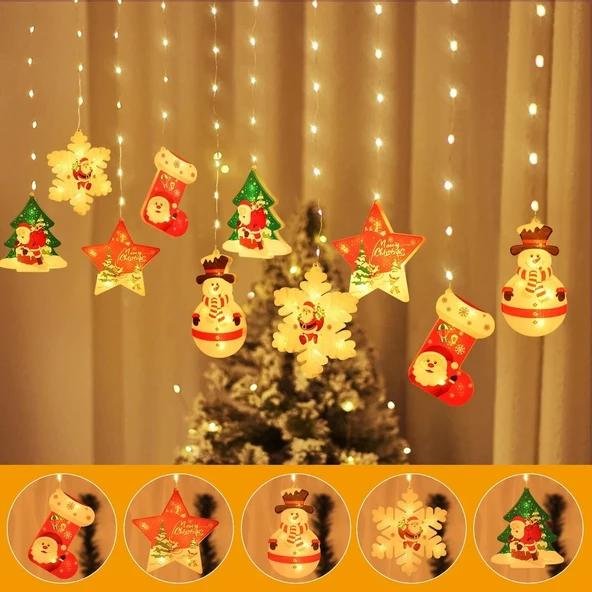 3 METRE GÜN IŞIĞI SALKIM LED IŞIK NOEL BABA ÇAM AĞACI KAR TANESİ ÇORAP YILDIZ KARDAN ADAM FİRGÜRLÜ - Resim 4