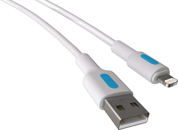 Coral iPhone Uyumlu USB A-Lightning Şarj Kablosu, Beyaz Kablo, Mavi/Beyaz Uçlar (120 CM)