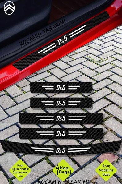 Citroen Ds5 Karbon Kapı ve Bagaj Eşiği Koruma Seti Çizilmelere Karşı Dayanıklı Sticker Folyo Ds5 Yazılı