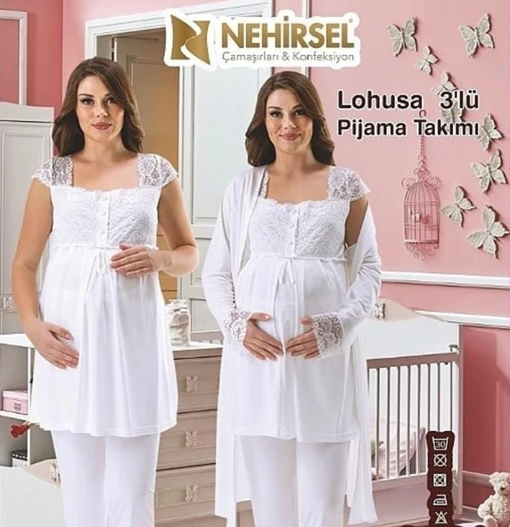 NEHİR 2096  HAMİLE LOHUSA 2020 YENİ SEZON SADE VE ŞIK 3 LÜ LOHUSA - 5