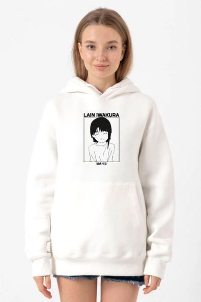 Serial Experiments Anime Lain Poster Beyaz Kadın 3ip Kapşonlu Sweatshirt