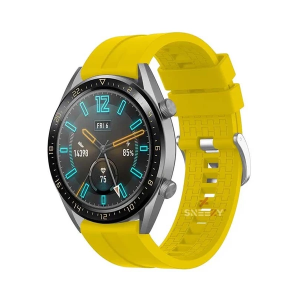 Huawei Watch GT Runner-Sport 46mm- GT2 E 22mm Uyumlu NovaGT Supreme Silikon Kordon  Sarı