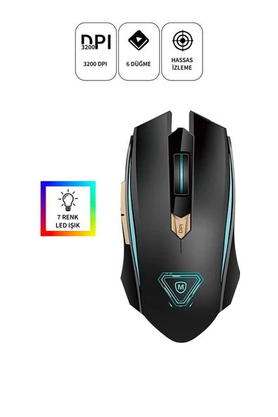 7 Rgb Renk Hassas Izleme Özellikli 6 Tuşlu 3200 Dpı Hız Gm-06 Işıklı Kablolu Oyuncu Mouse