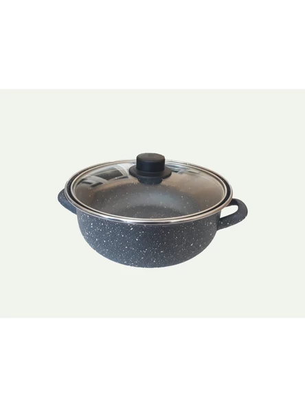New and Single Emaye Cam Kapaklı Karnıyarık Pilav Kızartma Tenceresi Çapı 24 cm Emaye Yanmaz Tencere - 2