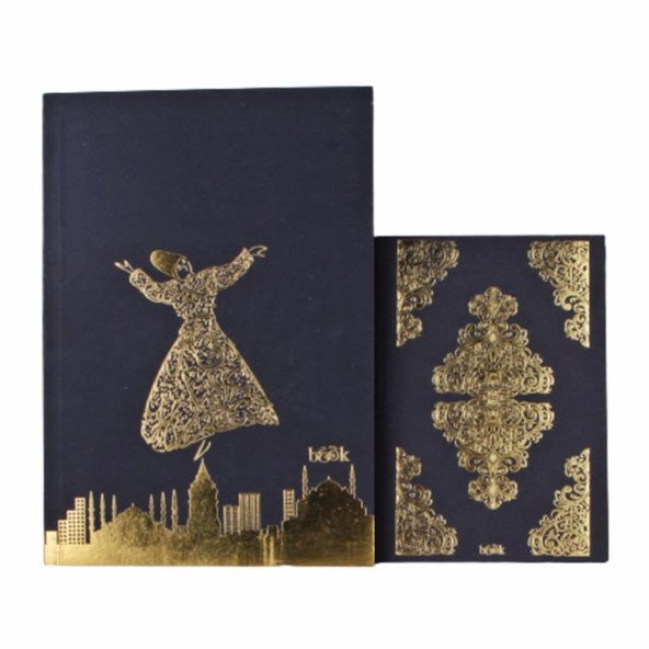 Mevlana Siyah Yaprak Büyük Boy Etnik Küçük Boy Defter Seti