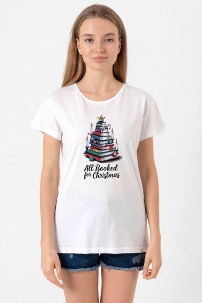 All Booked For Christmas Beyaz Kadın Bisikletyaka Tshirt