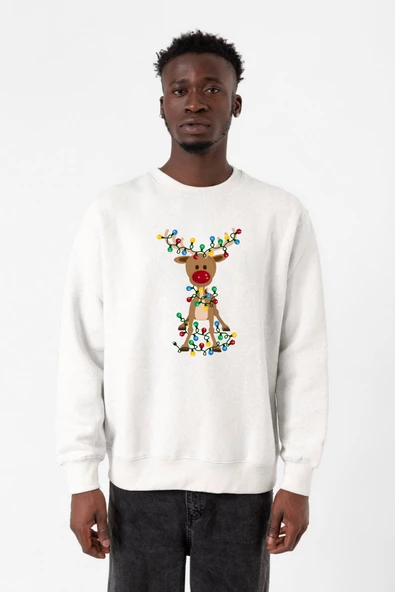 Adorable Reindeer Christmas Beyaz Erkek 2ip Sweatshirt