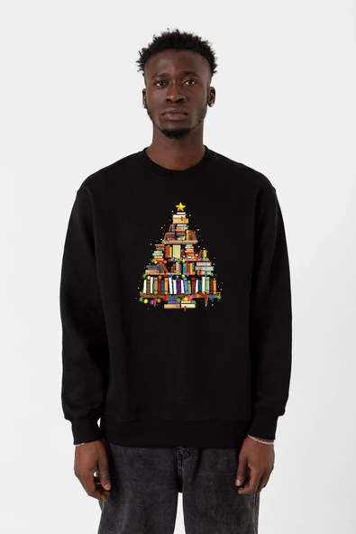 Book Lovers Christmas Siyah Erkek 2ip Sweatshirt - 1