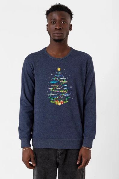 Shark Christmas Tree indigo Erkek 2ip Sweatshirt