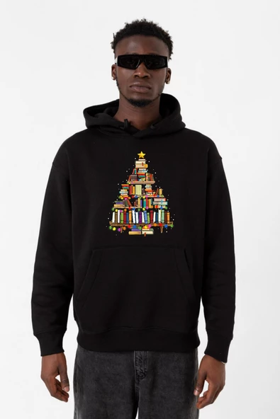 Book Lovers Christmas Siyah Erkek 3ip Kapşonlu Sweatshirt