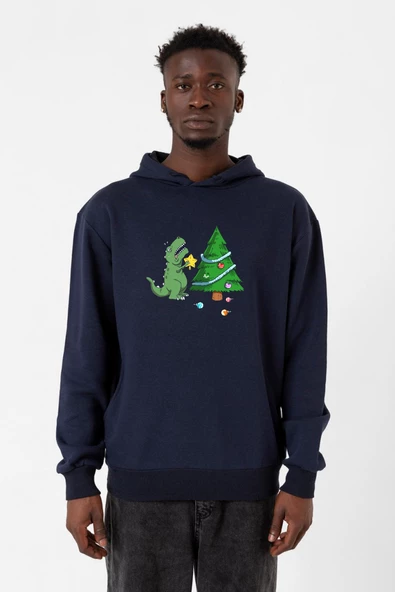 Dinosaur Christmas Tree Lacivert Erkek 3ip Kapşonlu