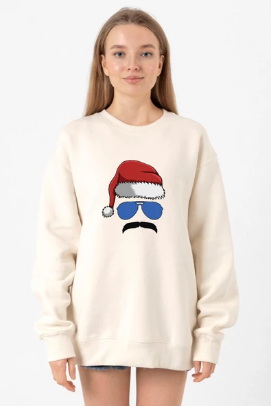 Mustache Christmas Hero Ekru Kadın 2ip Sweatshirt