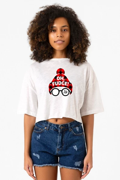 Oh Fudge Christmas Beyaz Kırçıllı Kadın Crop Tshirt ürün görseli 1