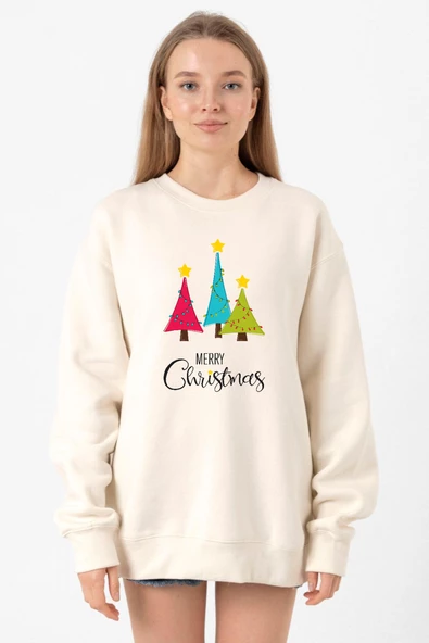 Merry Christmas Ekru Kadın 2ip Sweatshirt ürün görseli