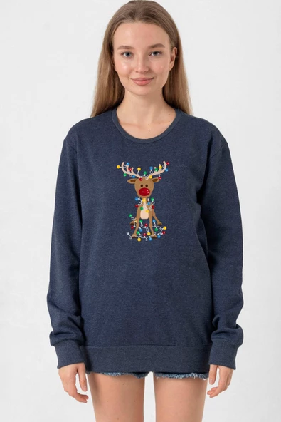 Adorable Reindeer Christmas İndigo Kadın 2ip Sweatshirt ürün görseli 1
