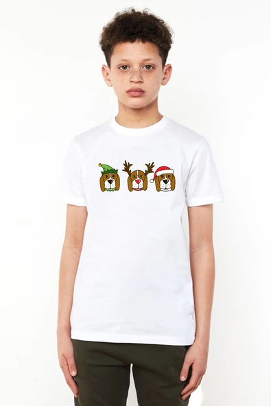 3 Wise Beagles Christmas Beyaz Çocuk Bisikletyaka Tshirt