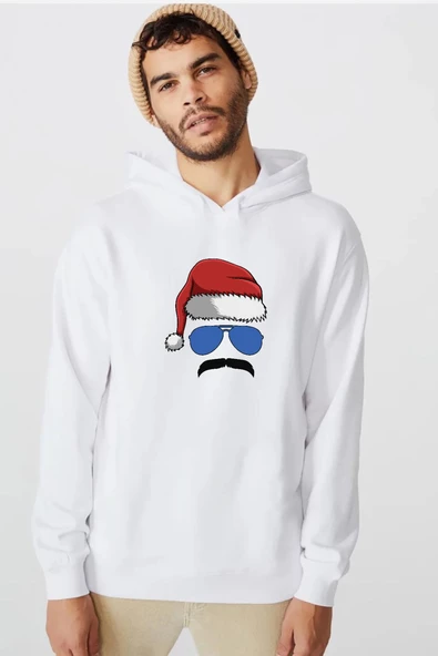 Mustache Christmas Hero Beyaz Erkek 3ip Kapşonlu  Sweatshirt