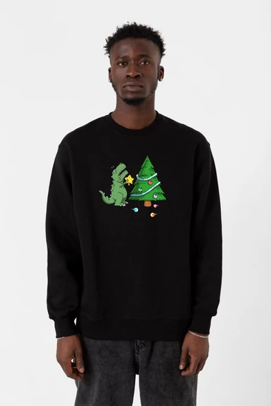 Dinosaur Christmas Tree Siyah Erkek 2ip Sweatshirt