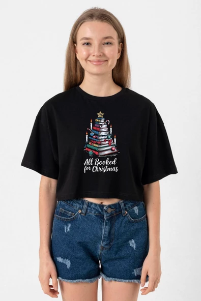 All Booked For Christmas Siyah Kadın Crop Tshirt