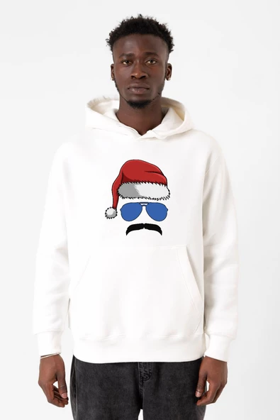 Mustache Christmas Hero Beyaz Erkek 3ip Kapşonlu Sweatshirt ürün görseli