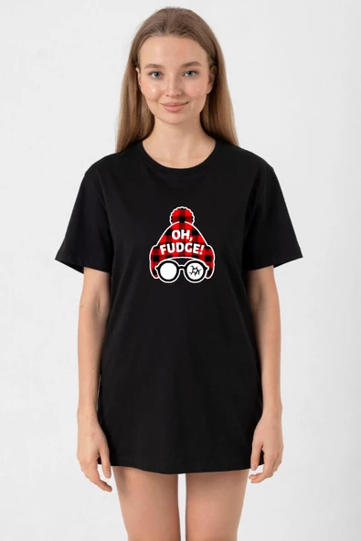 Oh Fudge Christmas Siyah Kadın Oversize Tshirt