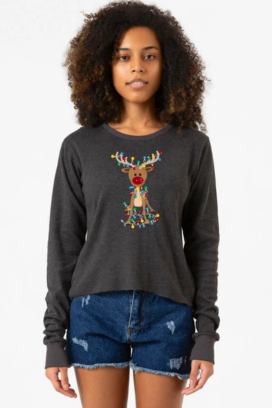 Adorable Reindeer Christmas Füme Ekstra Uzunkol Sweatshirt ürün görseli