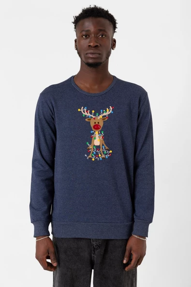 Adorable Reindeer Christmas indigo Erkek 2ip Sweatshirt