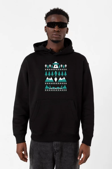 Paranormal Christmas Siyah Erkek 3ip Kapşonlu Sweatshirt