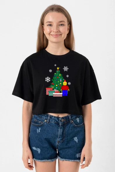 Lego Man Christmas Siyah Kadın Crop Tshirt