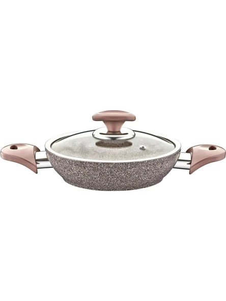 New And Single Granit Sahan Cam Kapaklı Tava 18 cm Gri
