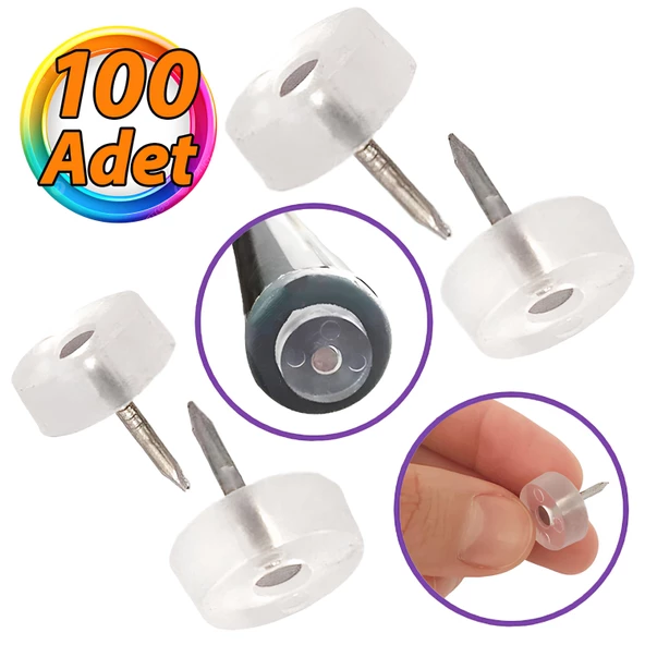 100 Adet Çivili Poligrit Mobilya Masa Sandalye Zemin Koruyucu Şeffaf Silikon Pabuç Poligirit