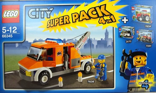 Lego 66345 City Super Pack 4 in 1 Araçlar Seti 7638 7634 7241 3177 Setlerini İçerir