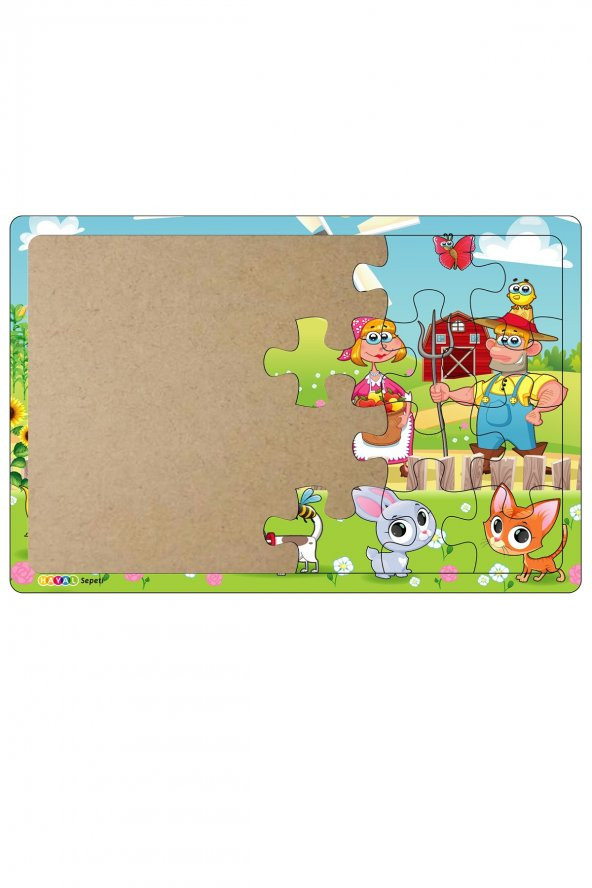 Çiftçi ve Ailesi 3-9 Yaş Çocuklar için 24 Parçalı Ahşap Puzzle Yapboz - 2