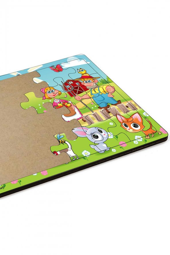 Çiftçi ve Ailesi 3-9 Yaş Çocuklar için 24 Parçalı Ahşap Puzzle Yapboz - 3