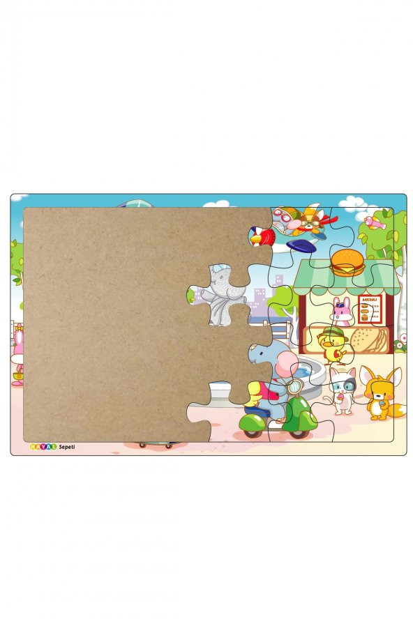 Sevimli Hayvanlar Şehirde 3-9 Yaş için 24 Parçalı Ahşap Puzzle Yapboz - 2