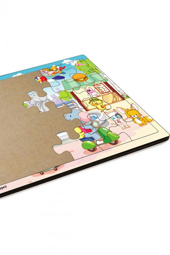 Sevimli Hayvanlar Şehirde 3-9 Yaş için 24 Parçalı Ahşap Puzzle Yapboz - 3