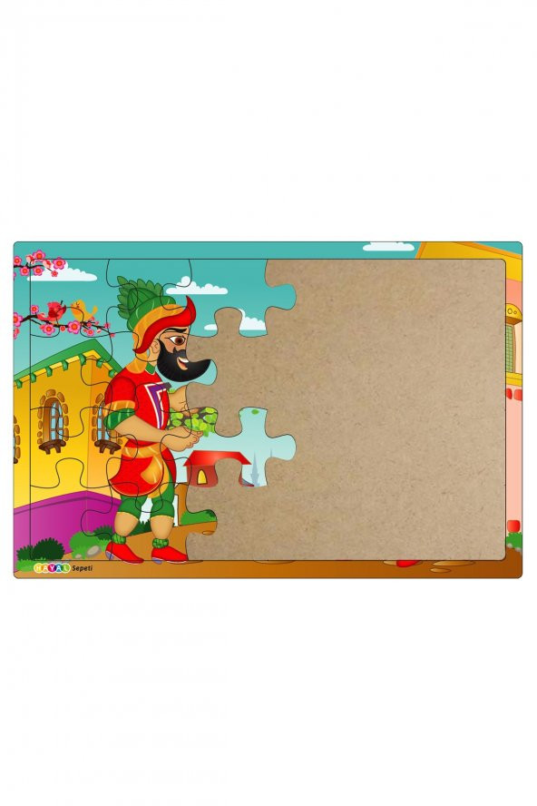 Karagöz ve Hacivat  3-9 Yaş Çocuklar için 24 Parçalı Ahşap Puzzle Yapboz - 2