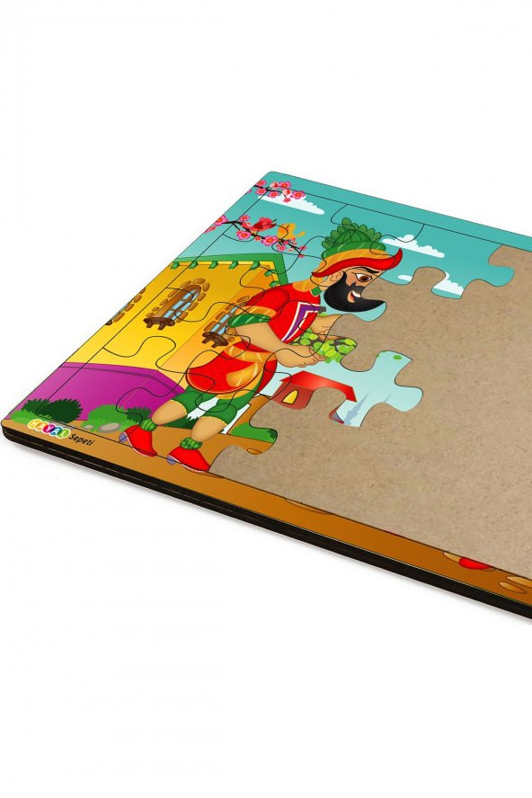 Karagöz ve Hacivat  3-9 Yaş Çocuklar için 24 Parçalı Ahşap Puzzle Yapboz - 3