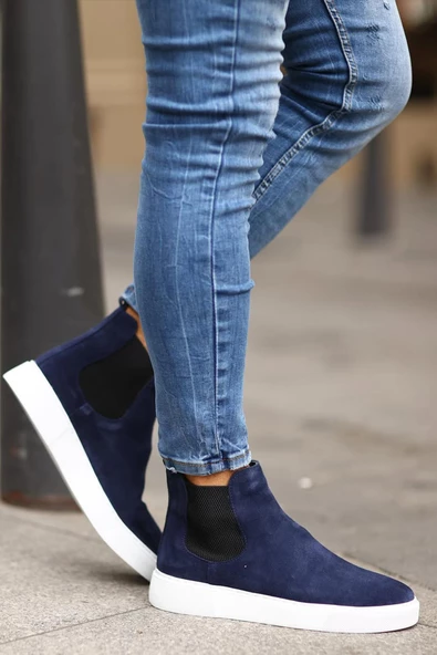 Shoetyle - Lacivert Hakiki Deri Süet Erkek Chelsea Bot   250-041