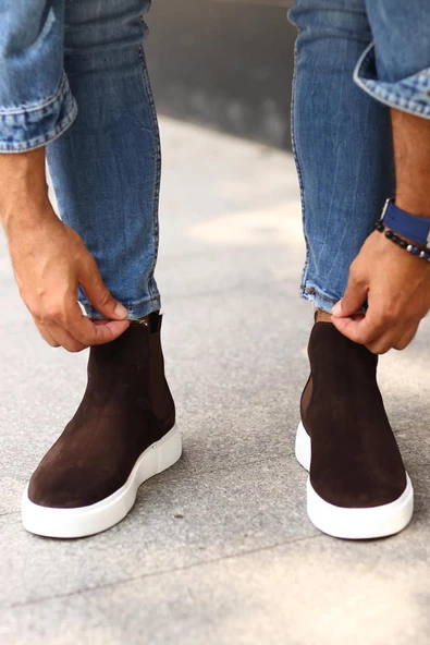 Shoetyle - Kahverengi Hakiki Deri Süet Erkek Chelsea Bot   250-041 - 2
