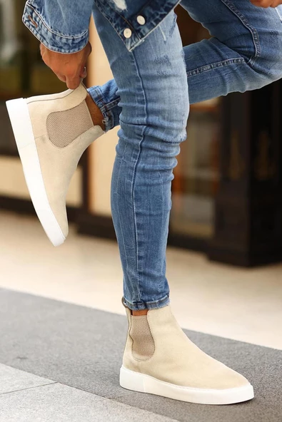 Shoetyle - Bej Hakiki Deri Süet Erkek Chelsea Bot   250-041 ürün görseli